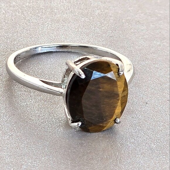 925 Sterling Silver Ring with Natural Tiger's Eye Gemstone 11x10mm - Picture 7 of 7